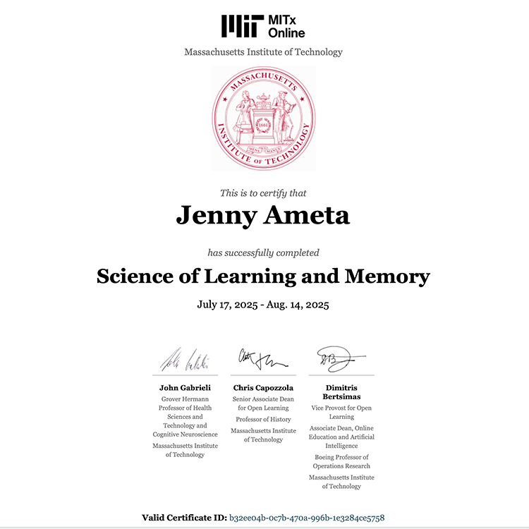 MITx Online Certificate - Science of Learning and Memory, MIT